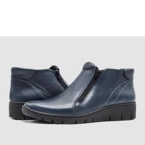 NEW HELIOS women's dione zip-up leather boots in navy